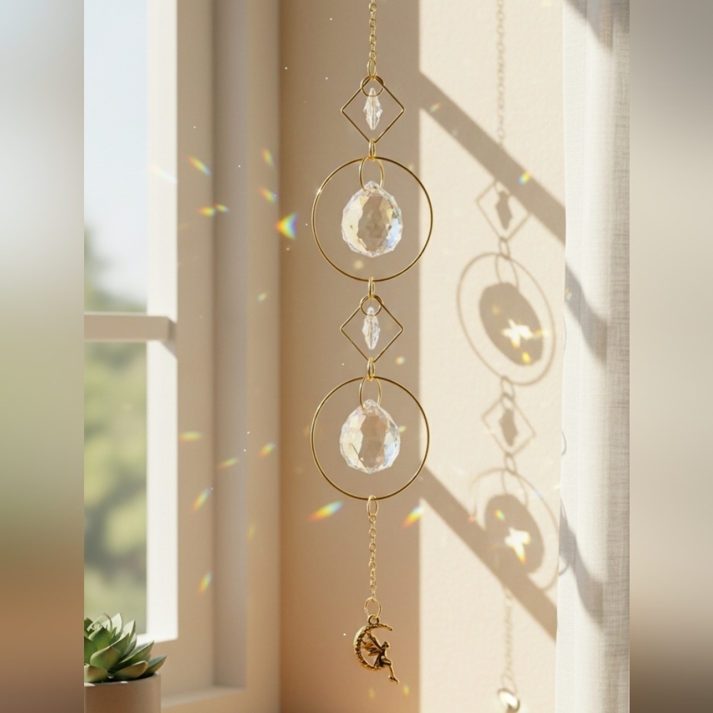 Crystal Healing Gold Star Sun Catcher New Rainbow Light Postive Energy 19 Inches